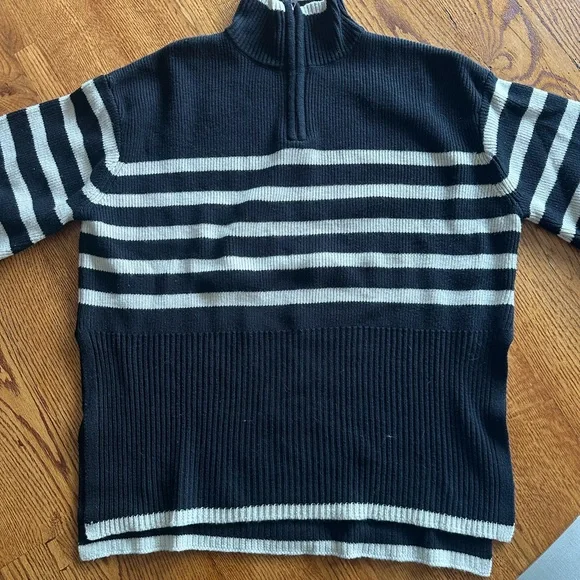 RAILS SWEATER BLACK W/WHITE STRIPE QUARTER ZIP - Picture 6 of 9
